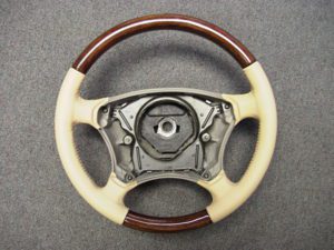 Mercedes steering wheel Leather wood Dk Burl Stain Java Ltr 300x225 1