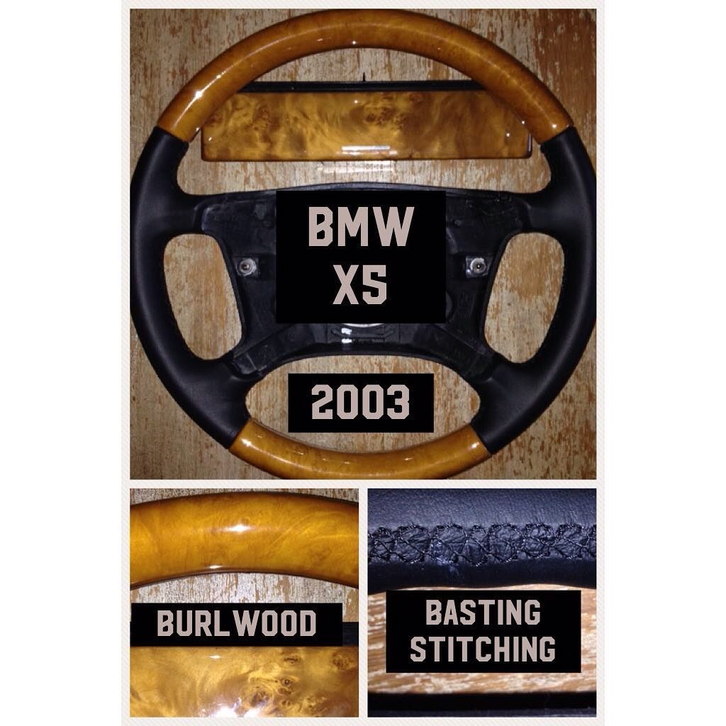 BMW X5 2003 Wood Grain Leather Steering Wheel 1