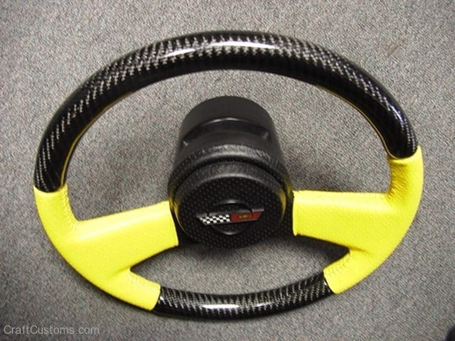 Corvette Steering steering Wheel Top View Carbon Fiber and Yellow black Perf